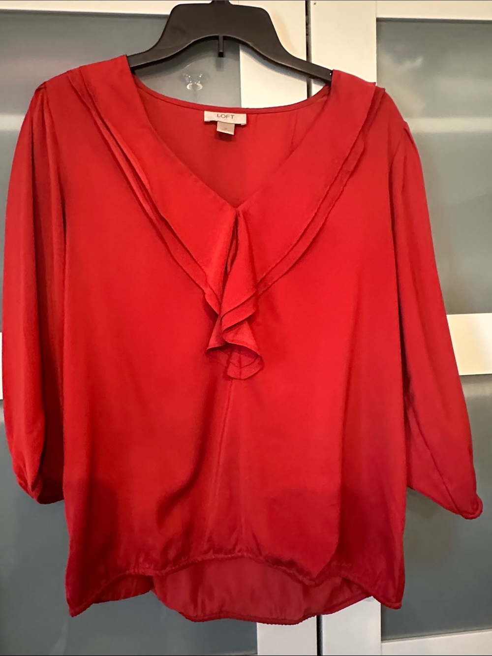 LOFT Bright Red Ruffle V-Neck Blouse - Women's Top